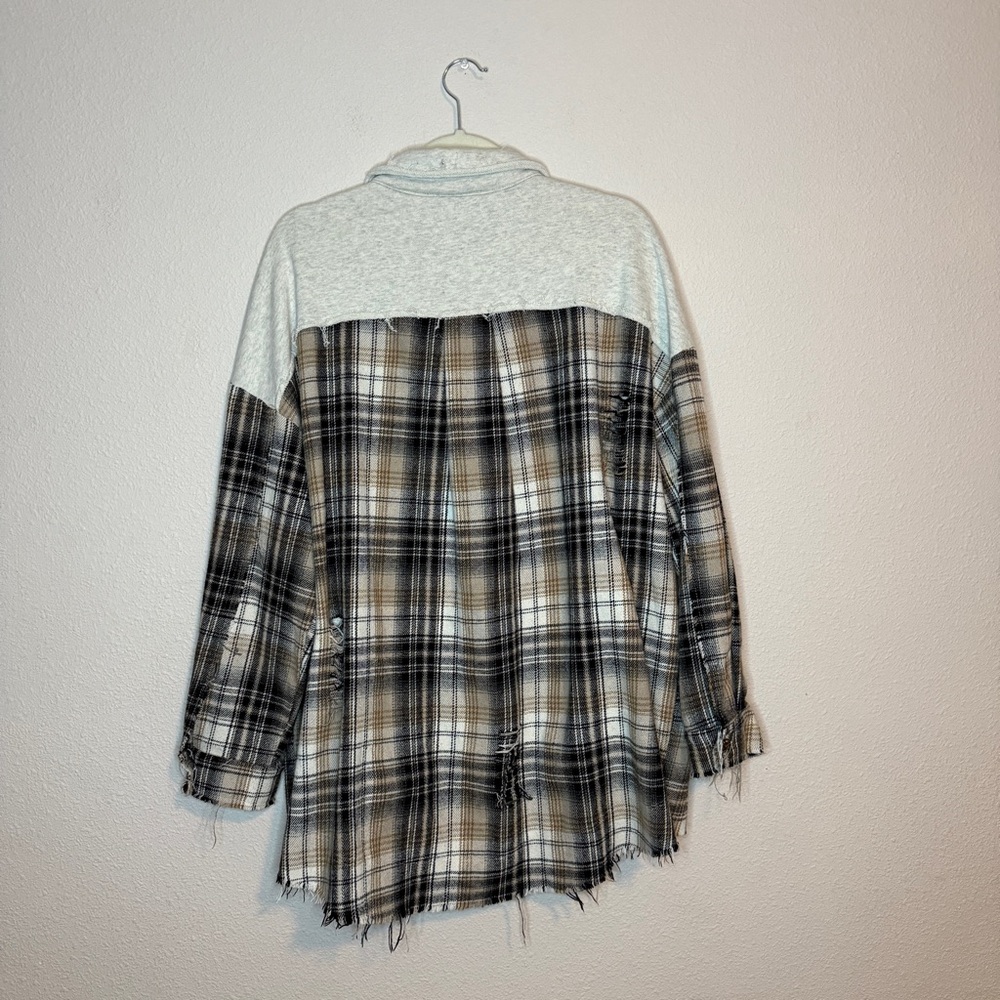 Miss Me Oversized Plaid Patchwork Button-Up Shirt - image 2
